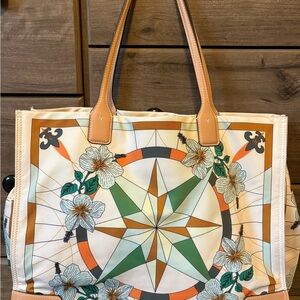 Tory Burch Floral Star Tote - Cream and Tan